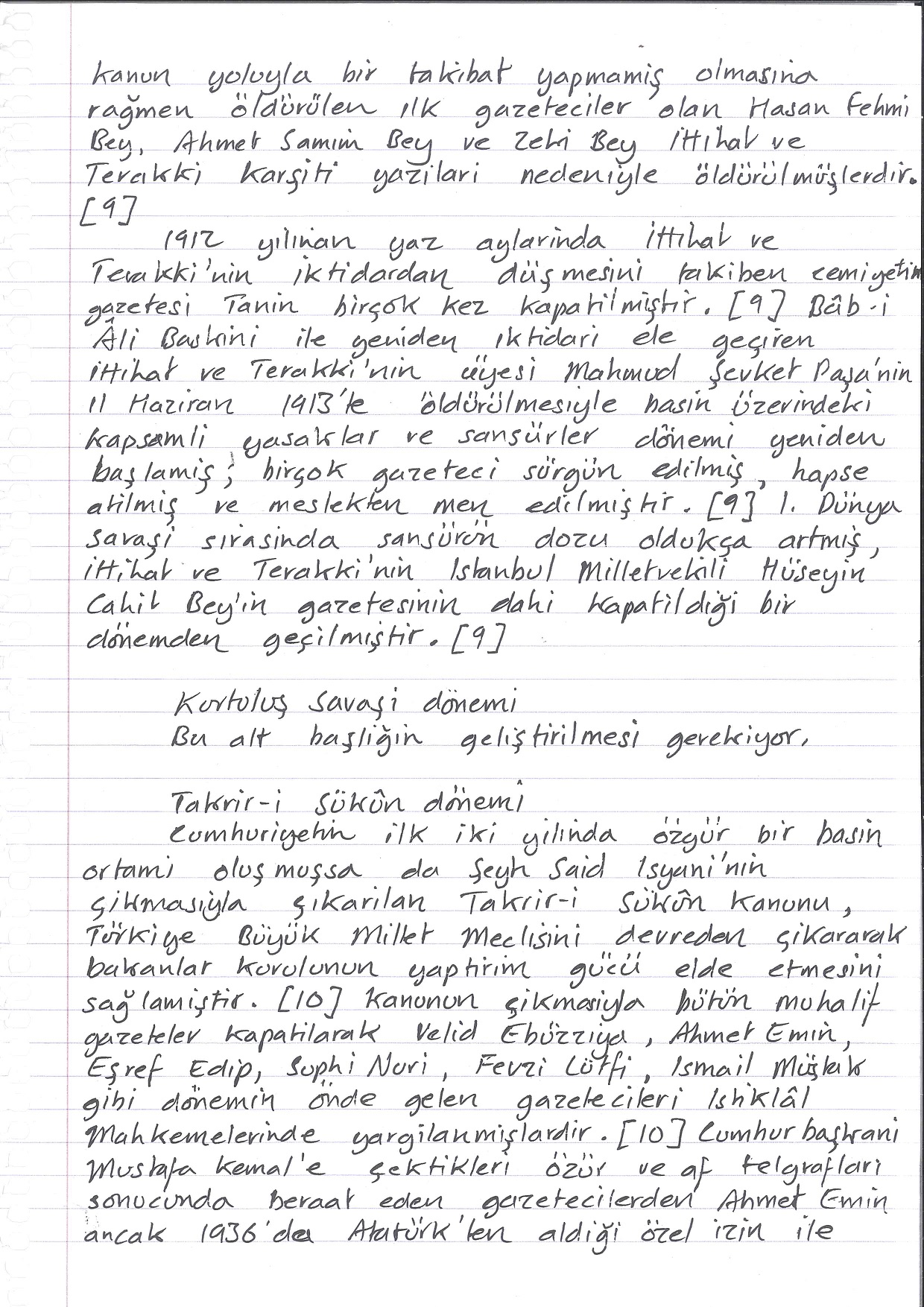 Censorship in Turkey, Handwritten