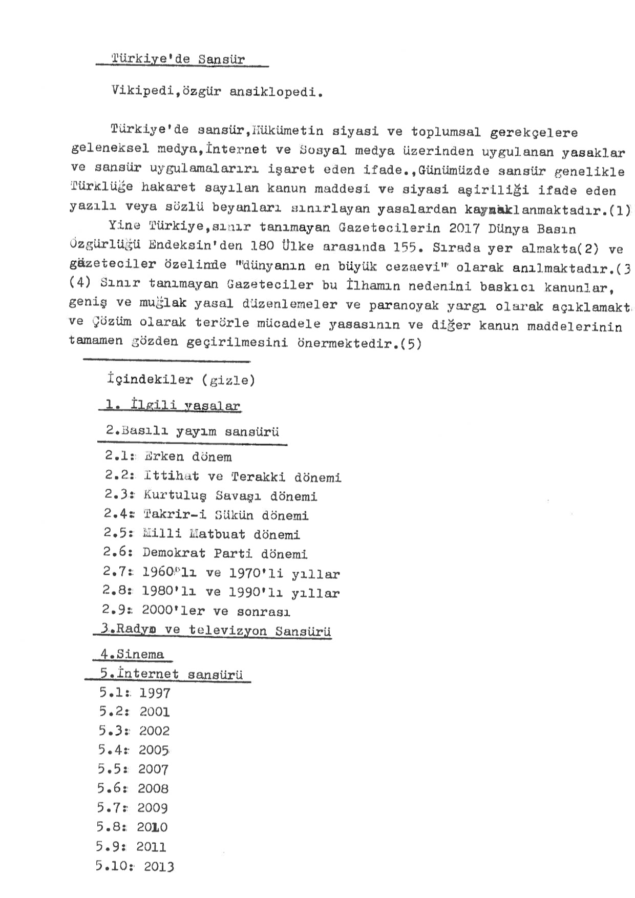 Censorship in Turkey, Typed