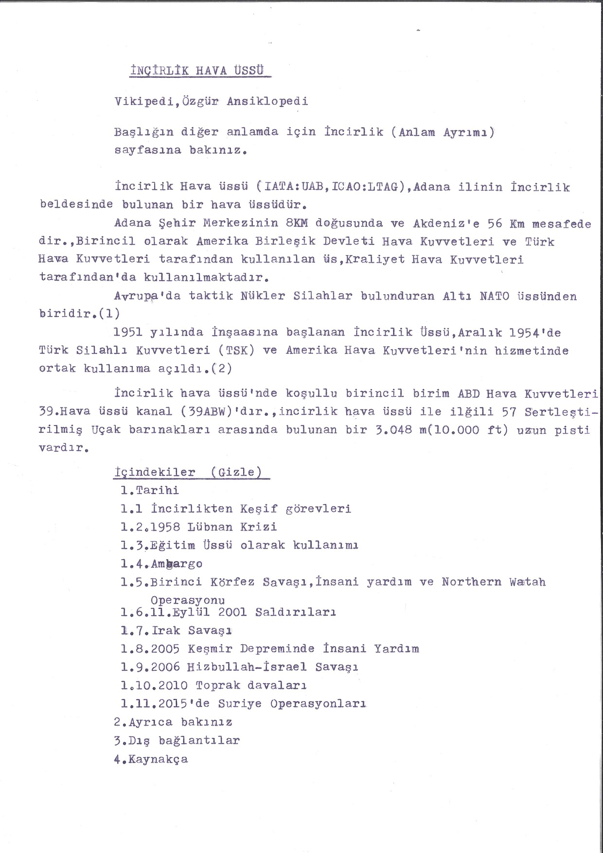 Incirlik Air Base, typed